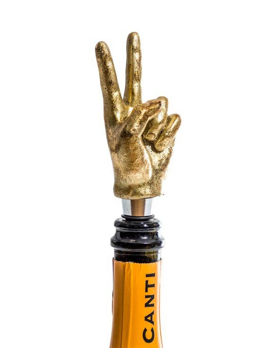 Antique Gold "Peace Hand" Bottle Stopper