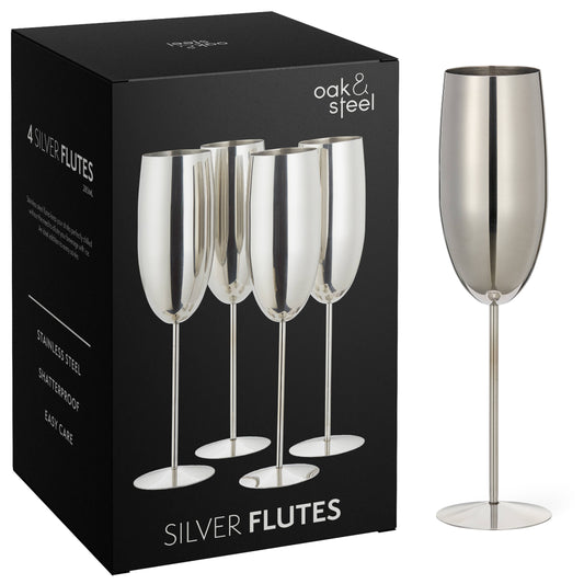 4 Silver Champagne Flutes