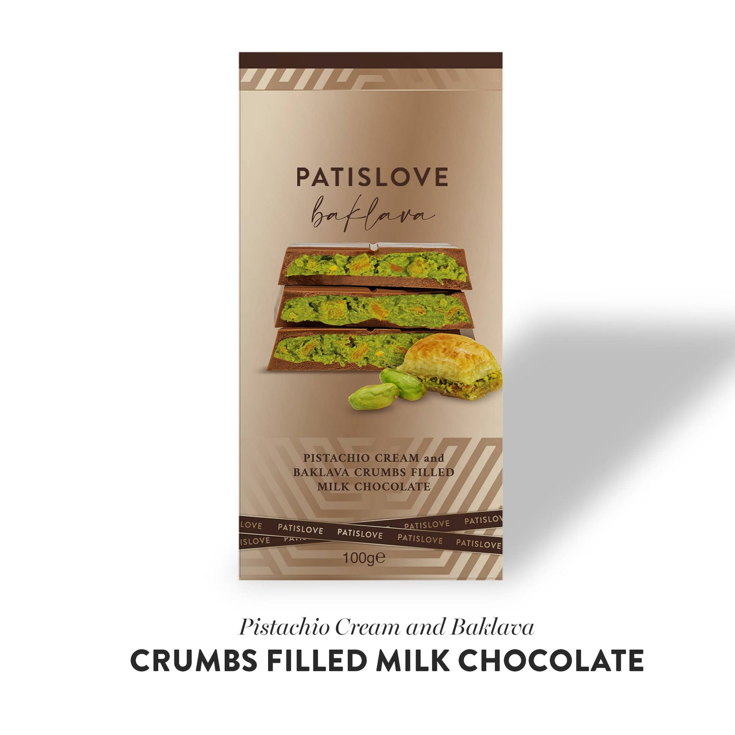 Pistachio Cream and Baklava Crumbs Filled Milk Chocolate