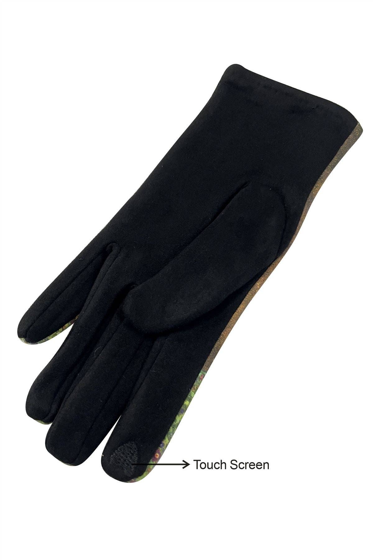 Klimt The Kiss Print Suede Touchscreen Gloves- Black