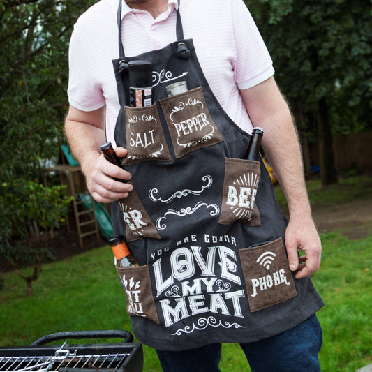 Mans Canvas Apron - Love My Meat