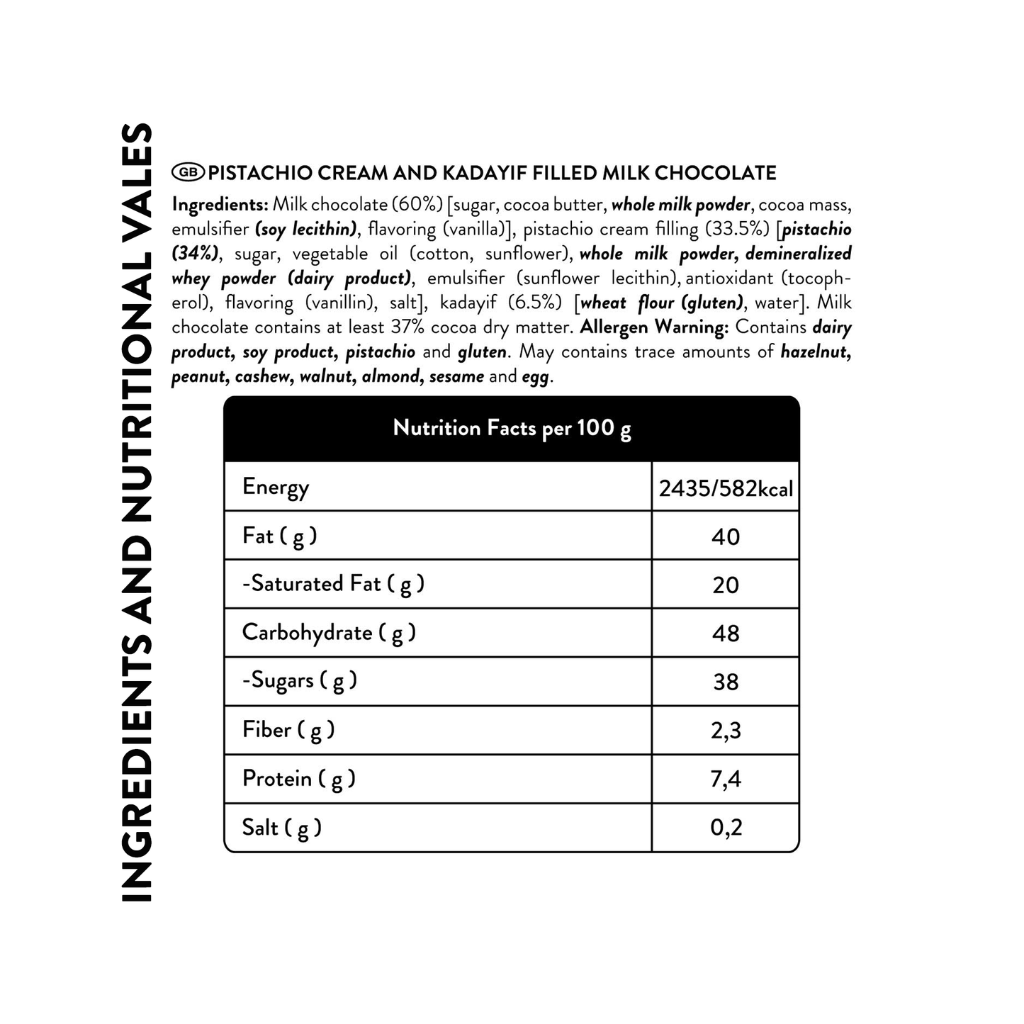 Pistachio & Kadayif Milk Chocolate, 100G