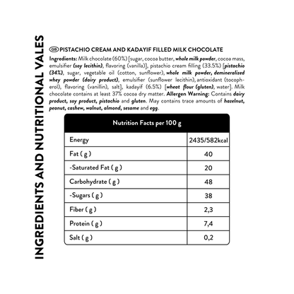 Pistachio & Kadayif Milk Chocolate, 100G