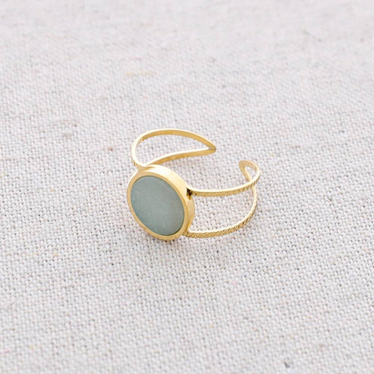 Stone Steel Ring-Aquamarine