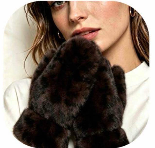 Leopard-Print Faux Fur Mittens Coffee