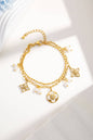 Gold-tone Double-wrap Bracelet with Clover Flowers ( stainless steel)