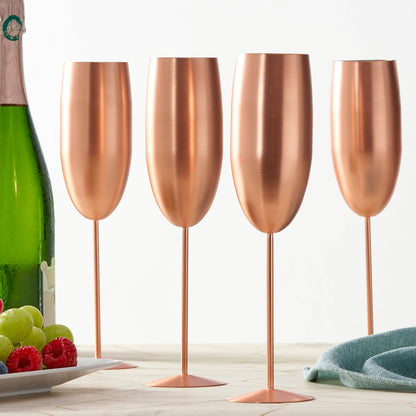 4 Matte Rose Gold Champagne Flutes