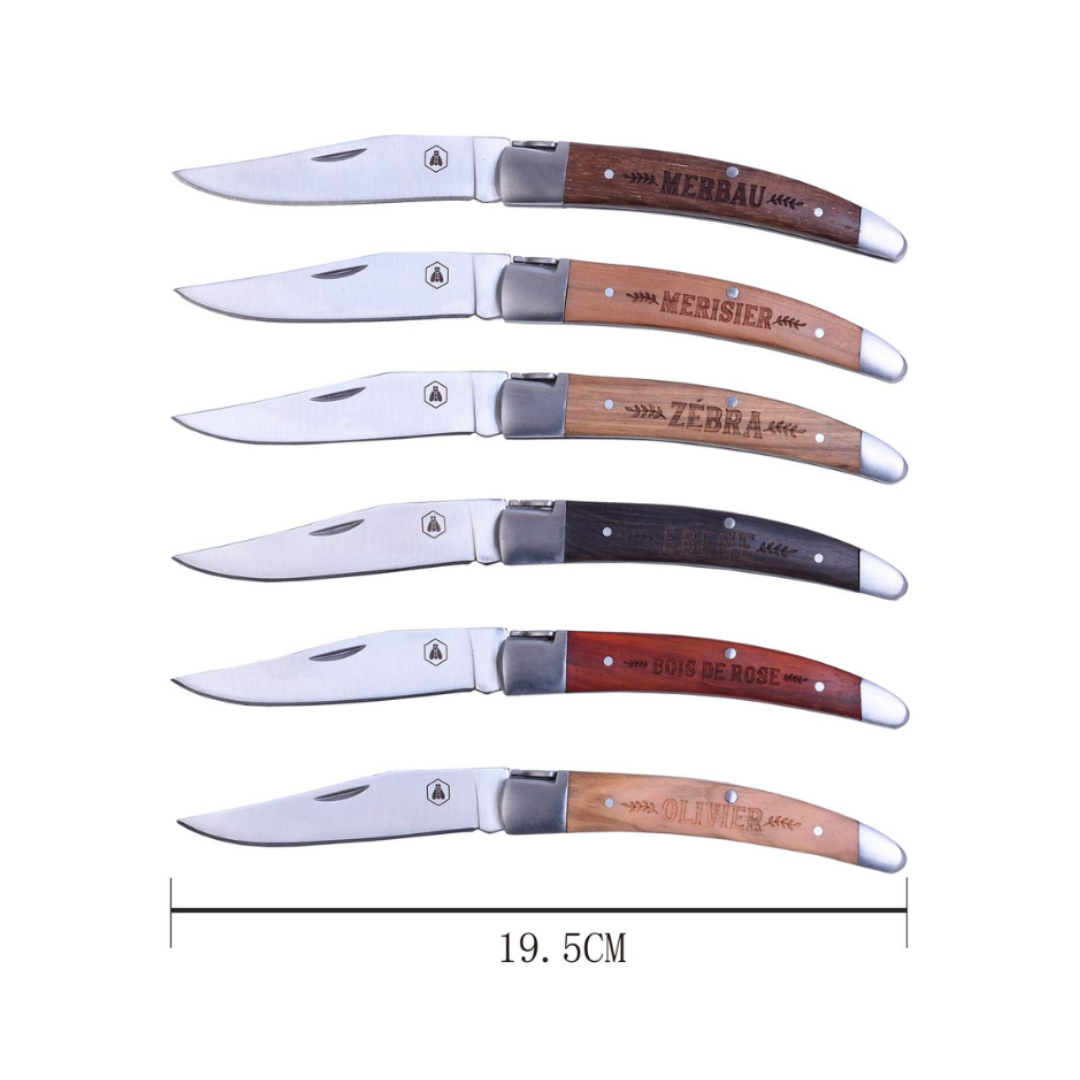 Set of 6 Foldable Knives Wood Names
