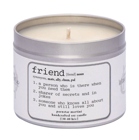 Friend, Noun, definition. Candle gift for friends. Strong scented handmade soy w