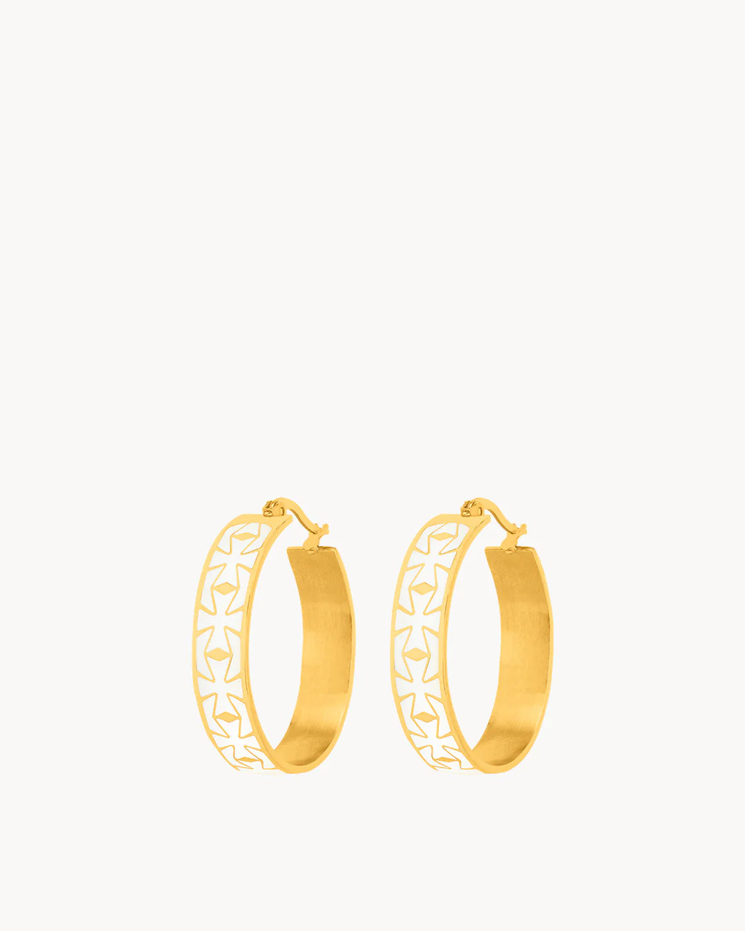 Kavallieri White Maltese Cross Statement Hoop Earrings