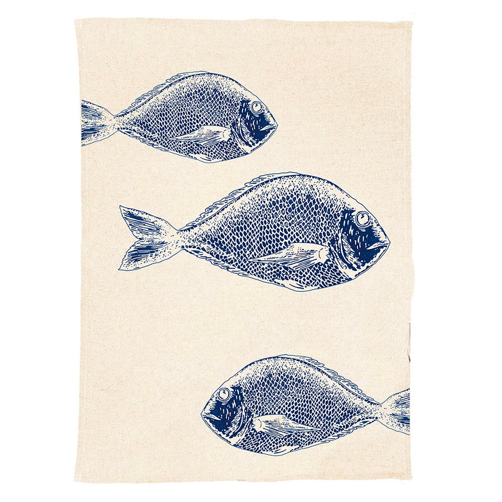 Fish Repeat Linen Tea Towel