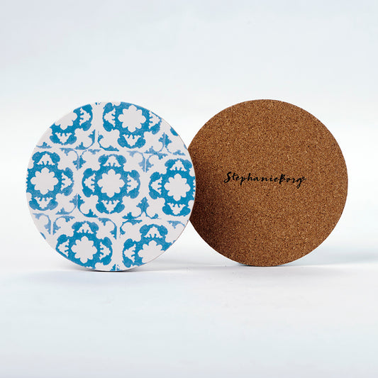 Pop Tile Cork Coaster Single Breeze Blue