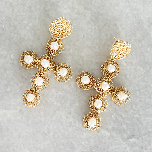 Handmade Gold Cross Earrings