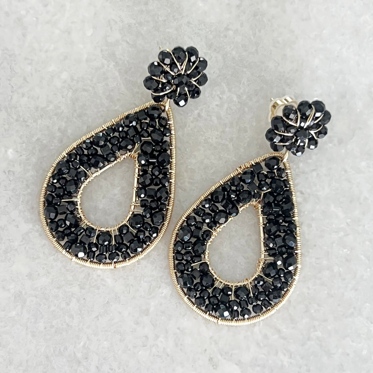 Oval Black Flower Handmade Earrings