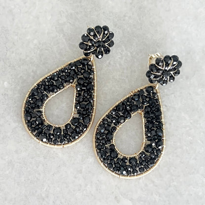 Oval Black Flower Handmade Earrings