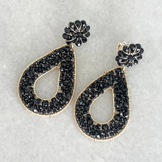 Oval Black Flower Handmade Earrings