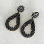 Oval Black Flower Handmade Earrings