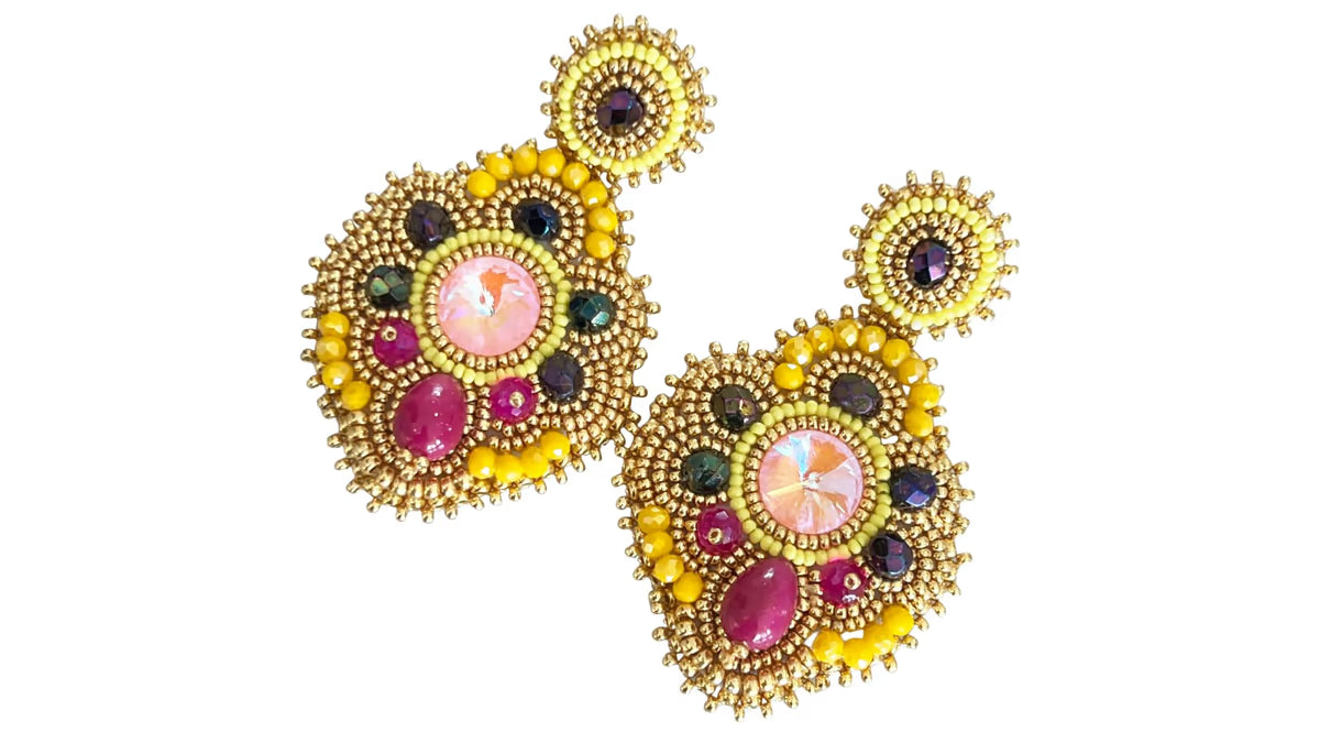 Handmade Lightweight Multicoloured Crystal Statement Earrings (YS05)