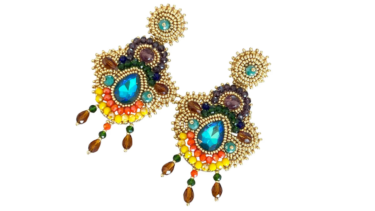 Handmade Lightweight Multicoloured Crystal Statement Earrings (YS10)