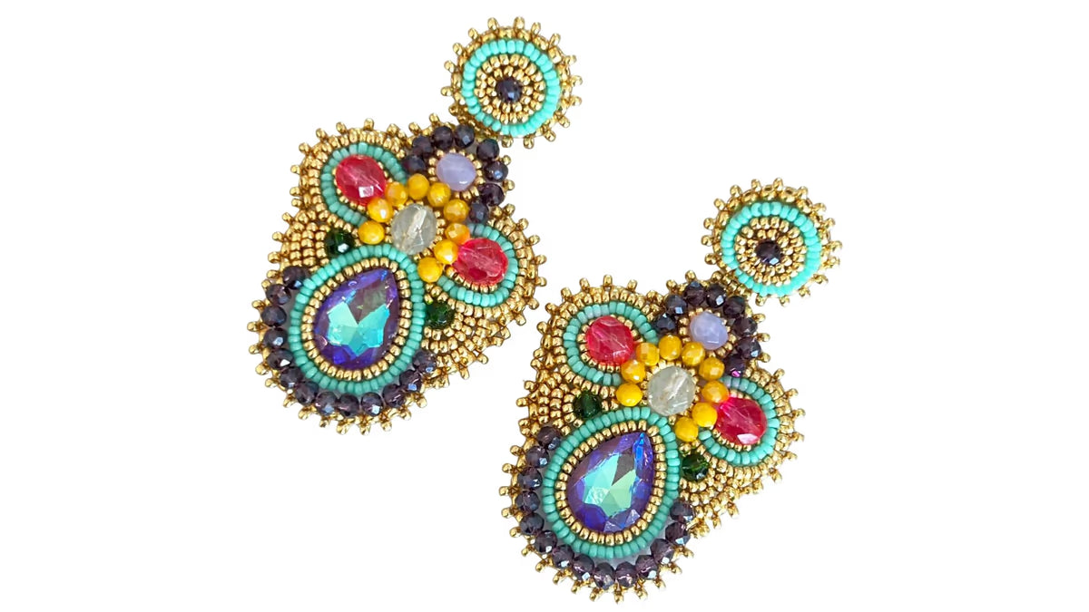 Handmade Lightweight Multicoloured Crystal Statement Earrings (YS11)