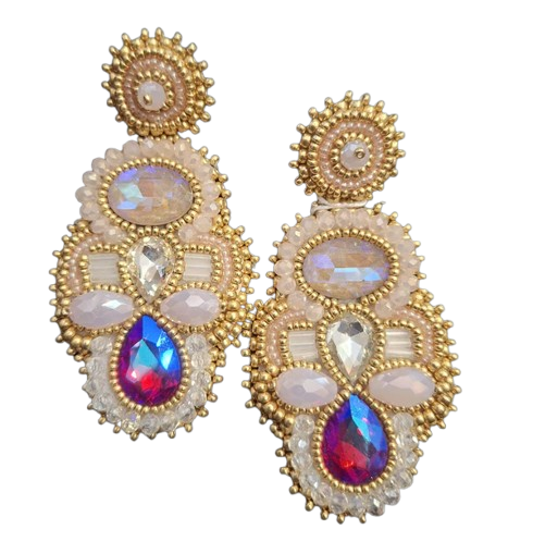 Handmade Lightweight Multicoloured Crystal Statement Earrings (YS19)