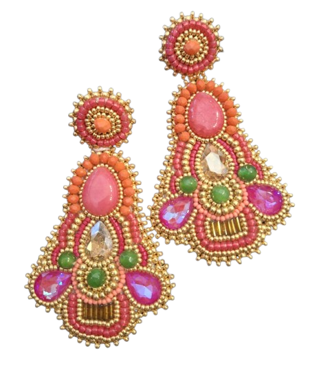 Handmade Lightweight Multicoloured Crystal Statement Earrings (YS20)