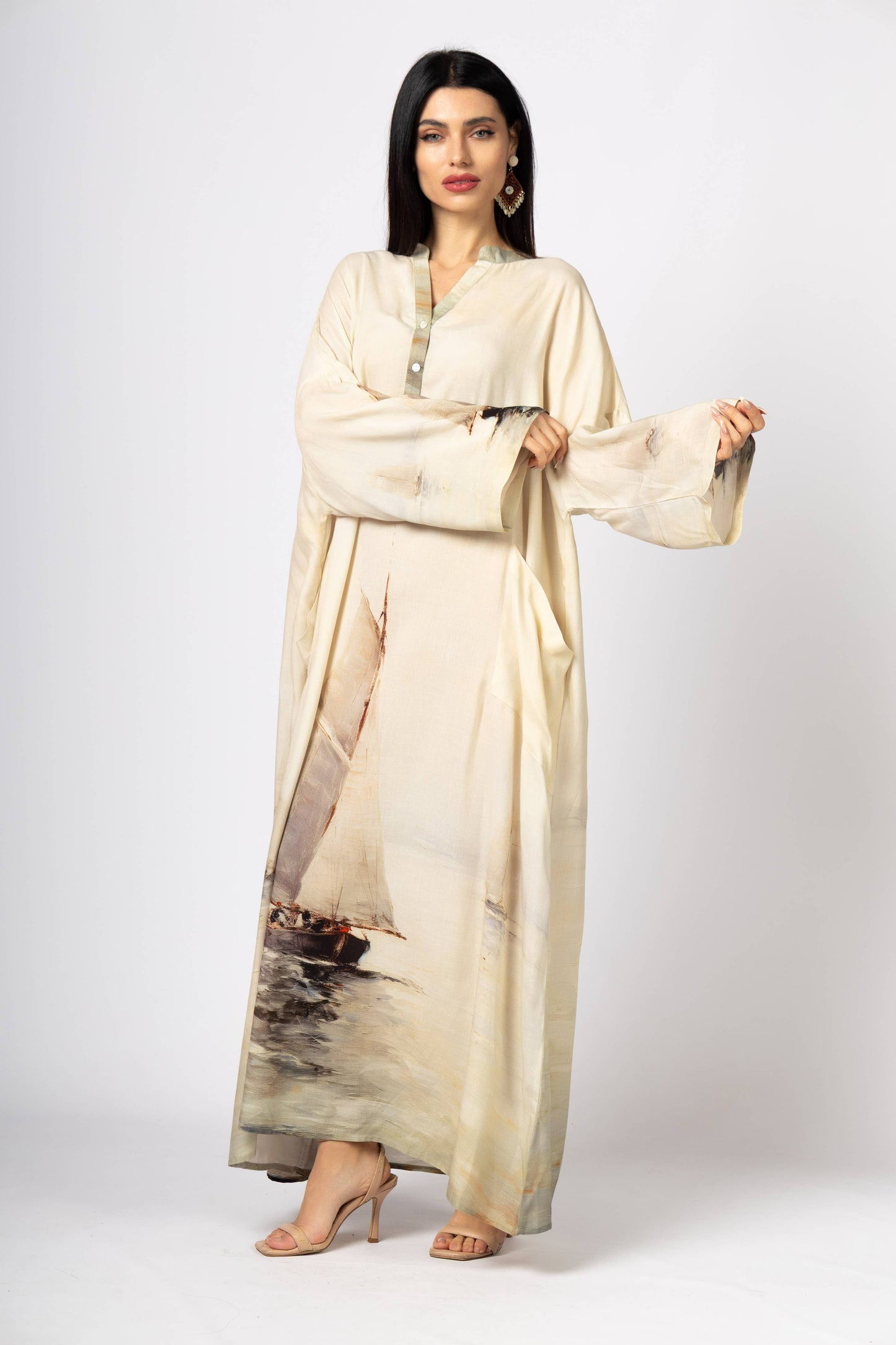 Nautical Heritage Painting Midi Kaftan (One Size)