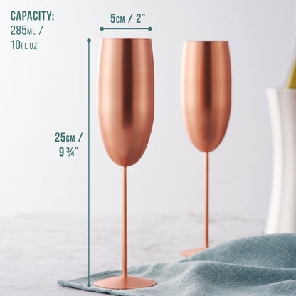 4 Matte Rose Gold Champagne Flutes