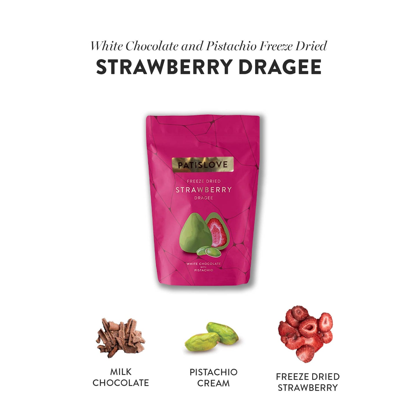 Pistachio White Chocolate Covered Freeze-Dried Strawberry