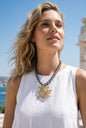 Golden Sun Pendant Pearl Necklace Stainless Steel