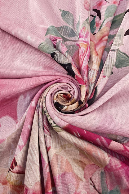 Frida-Inspired Mexican Art Floral Portrait Print Wool Tassel Scarf Pink