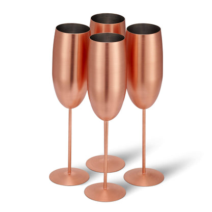 4 Matte Rose Gold Champagne Flutes