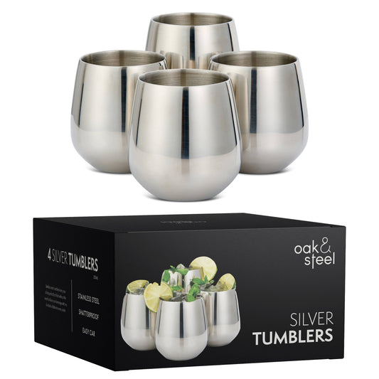 4 Silver Tumblers with Straws