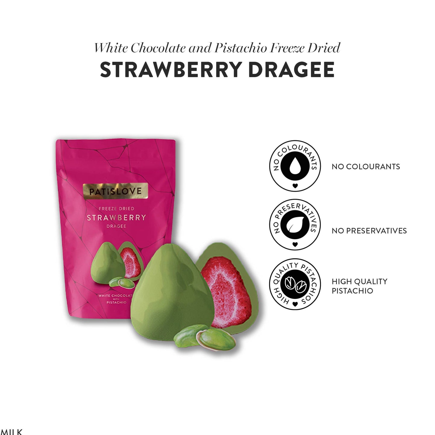 Pistachio White Chocolate Covered Freeze-Dried Strawberry