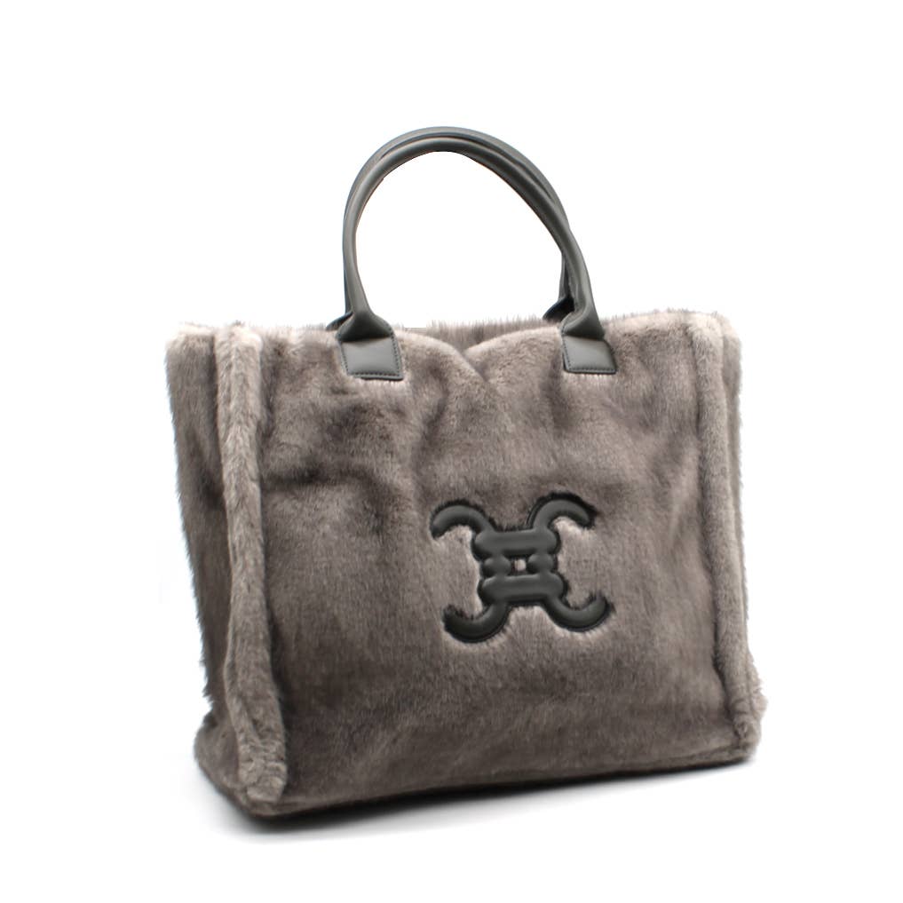 Cc Logo Fur Tote Bag- Grey