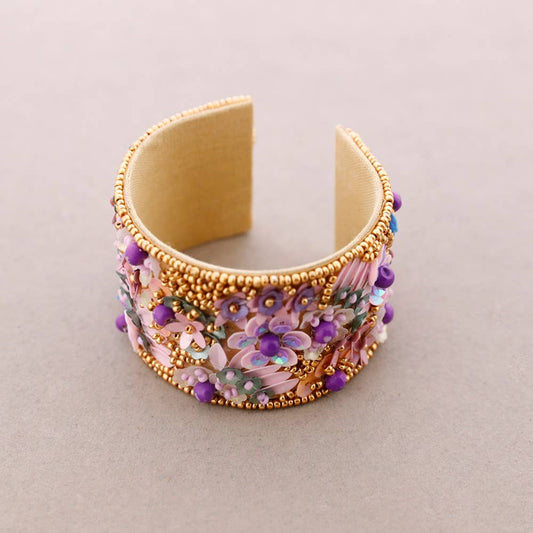 Adjustable Bracelet with Flowers and Sequins: Mulberry