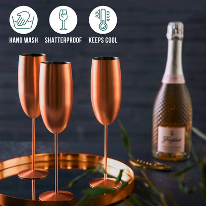 4 Matte Rose Gold Champagne Flutes