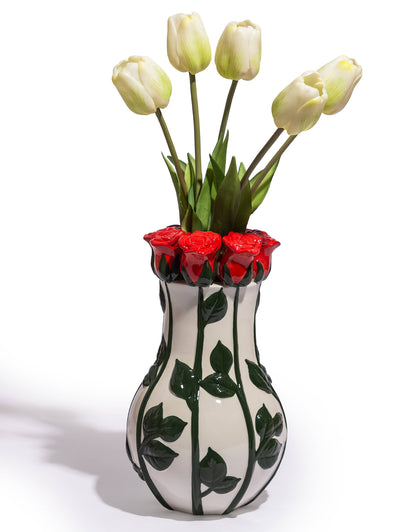 Ceramic Multi Red Roses Vase