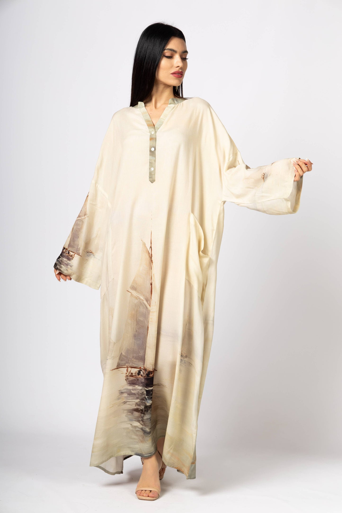 Nautical Heritage Painting Midi Kaftan (One Size)