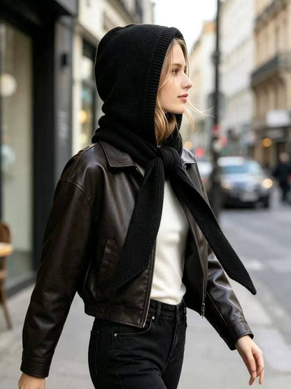 Knitted Hood Scarf Black