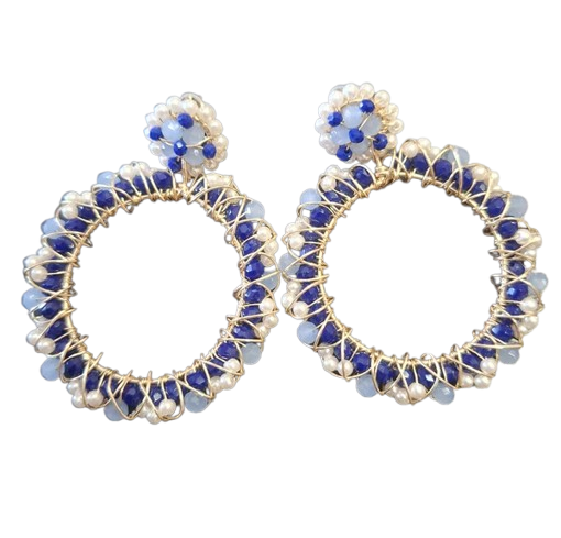 Handmade Crystal Earrings Blue (Q513)