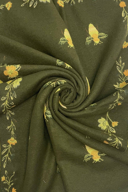 Bee & Floral Soft Woven Frayed Scarf Brown