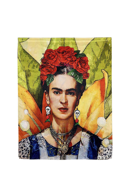 Frida-Inspired Mexican & Woodland Reversible Art Silk Scarf.