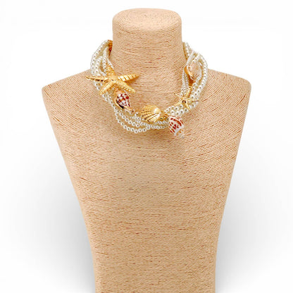 Starfish & Shell Pearl Necklace Summer Statement Jewelry