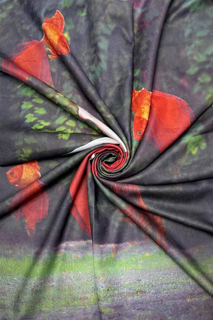 Ethereal Woman Print Wool Frayed Scarf-Charcoal