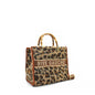 Leopard Quilted Handbag With Bamboo Handles- Camel