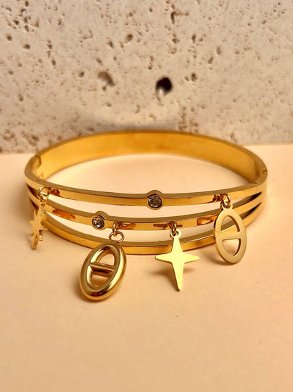 Triple Row Bangle Bracelet