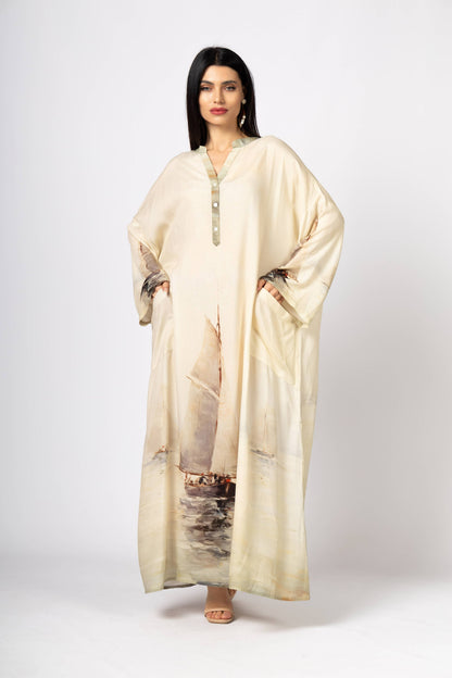 Nautical Heritage Painting Midi Kaftan (One Size)