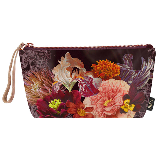 Velvet satin-nylon pouch - Dutch flowers