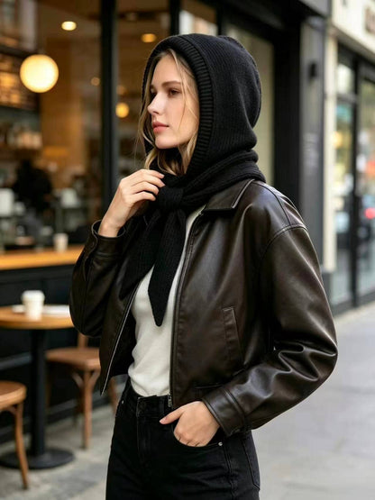 Knitted Hood Scarf Black